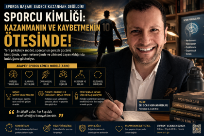 "The Psychology of Athletic Identity: Beyond Winning and Losing" başlıklı bilimsel haber için hazırlanan kavramsal görsel. Görsel, sporcu kimliğinin yalnızca sportif başarıyla değil; psikolojik dayanıklılık, motivasyon, nörobilim, duygusal düzenleme, uyum ve yaşam boyu gelişim süreçleriyle şekillendiğini temsil etmektedir.