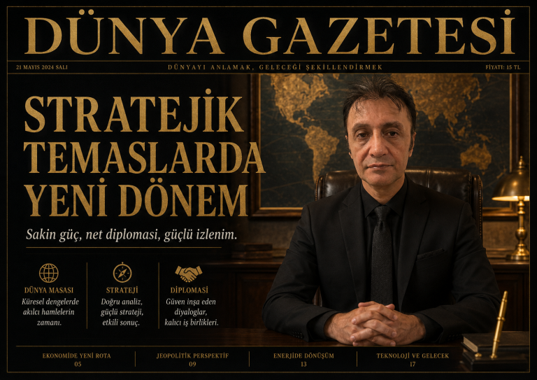 Dünya Gazetesi manşeti üzerinde Prof. Dr. Bilal Semih Bozdemir portresi ve 'Stratejik Temaslarda Yeni Dönem' başlığı