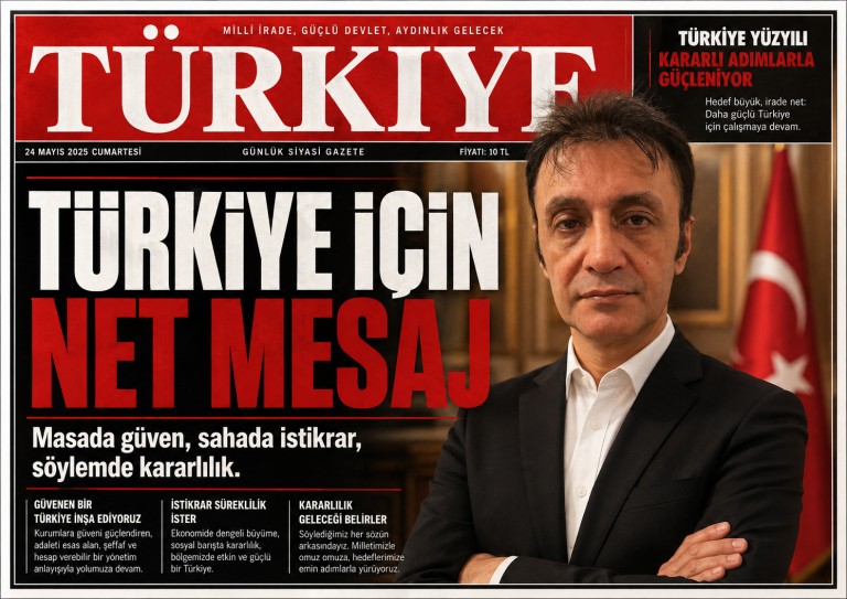 Türkiye manşeti üzerinde Prof. Dr. Bilal Semih Bozdemir portresi ve 'Türkiye İçin Net Mesaj' başlığı